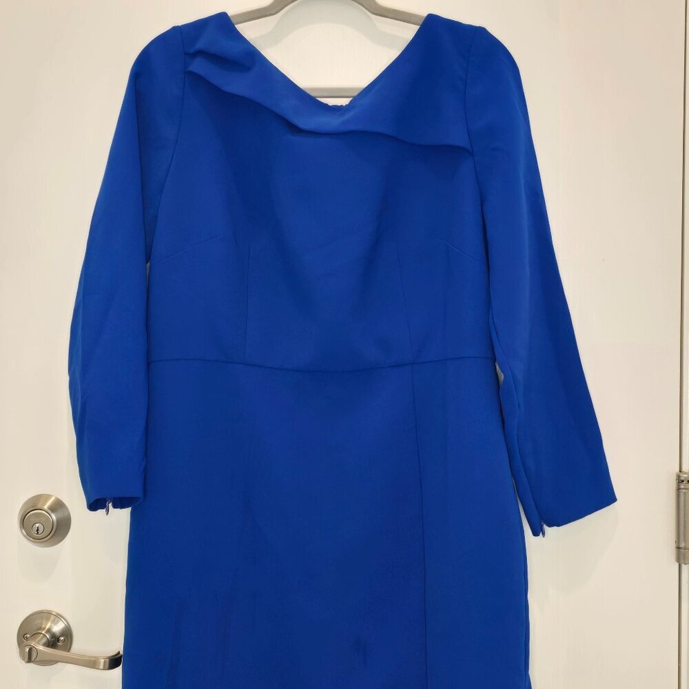 Sachin & Babi Blue Patrizia Bateau Asymmetrical Midi Sheath Dress Size 14 - Picture 5 of 16